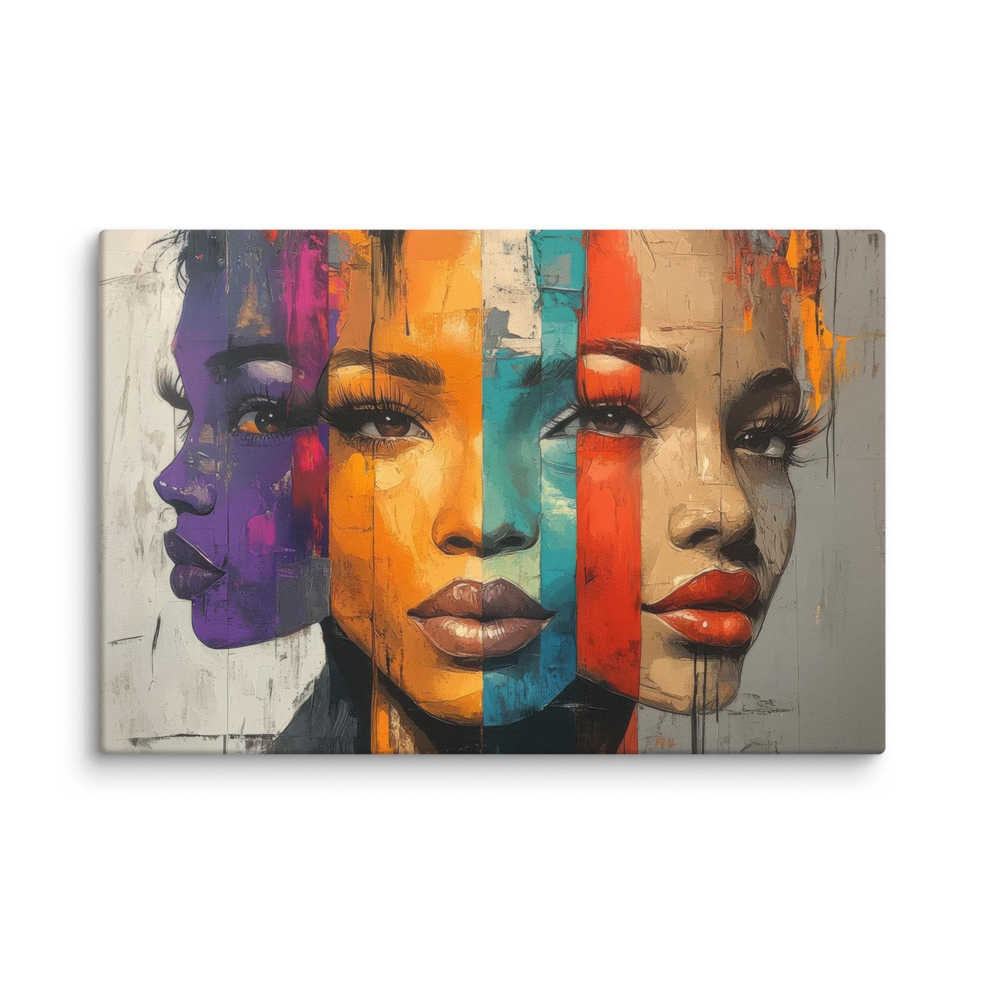 Colorful Abstract Portrait Art Print, Vibrant Multicolor Female Faces ...