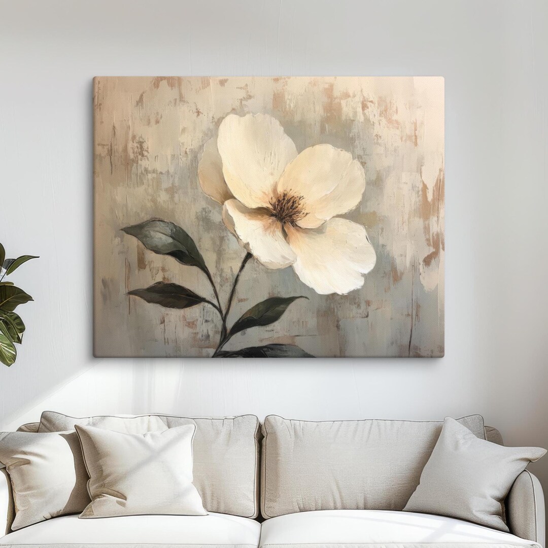 Neutral Flower Wall Art Beige Botanical Canvas Print Minimalist Home ...