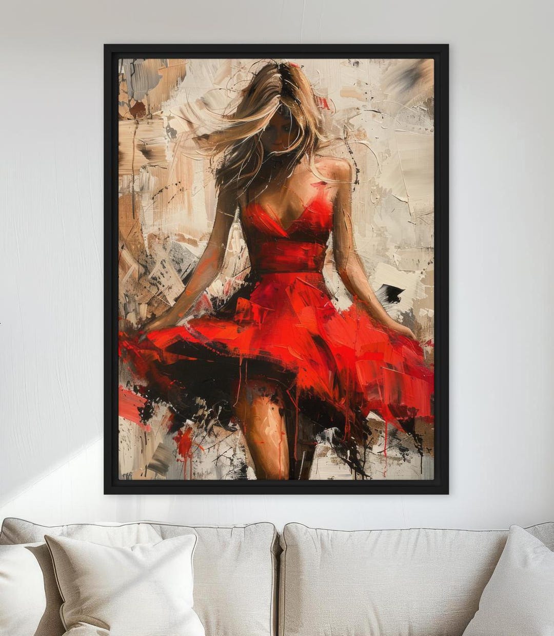 Modern Abstract Wall Art Woman in Red Dress Framed Canvas Stylish and ...