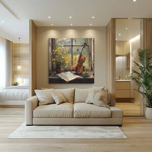 Vintage Violin Canvas Art: Rustic Floral Window Scene, Musical Wall ...