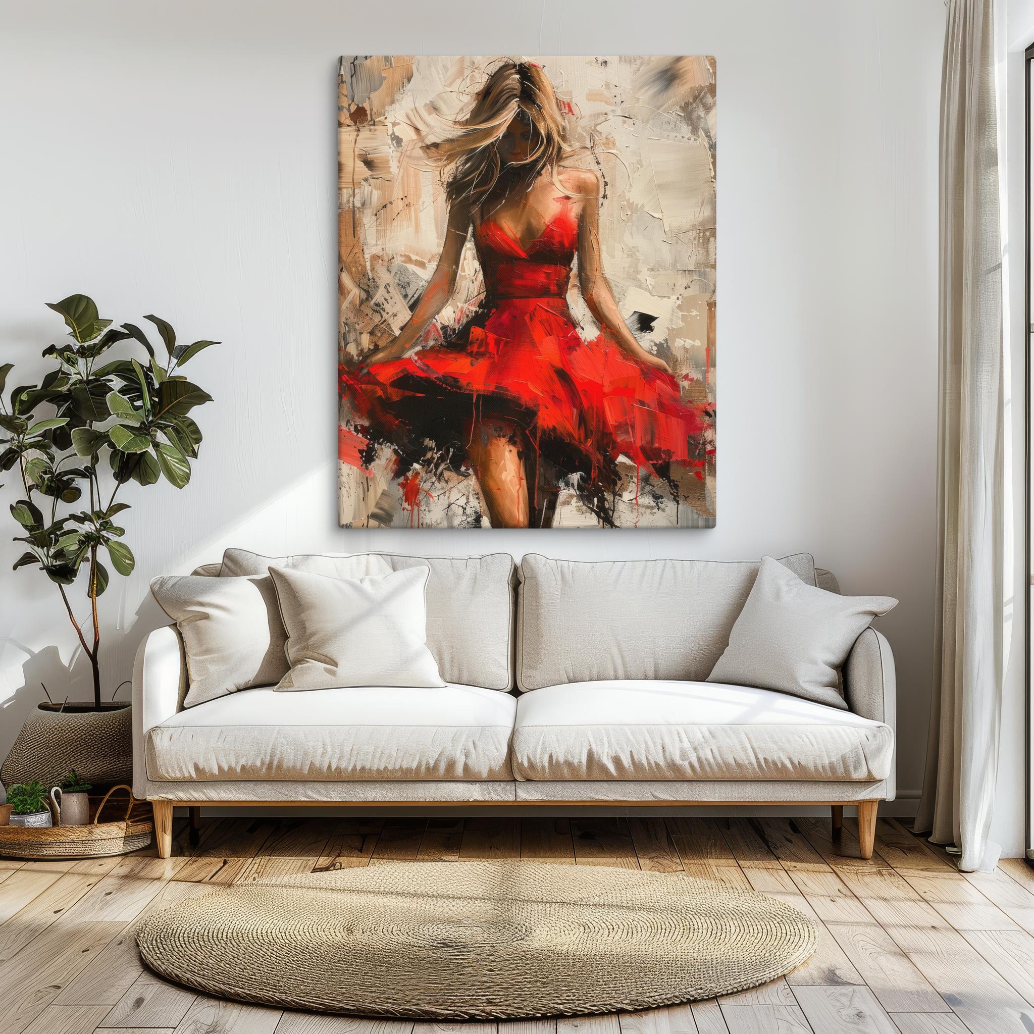 Modern Abstract Wall Art - Woman in Red Dress Canvas Painting - Stylish ...