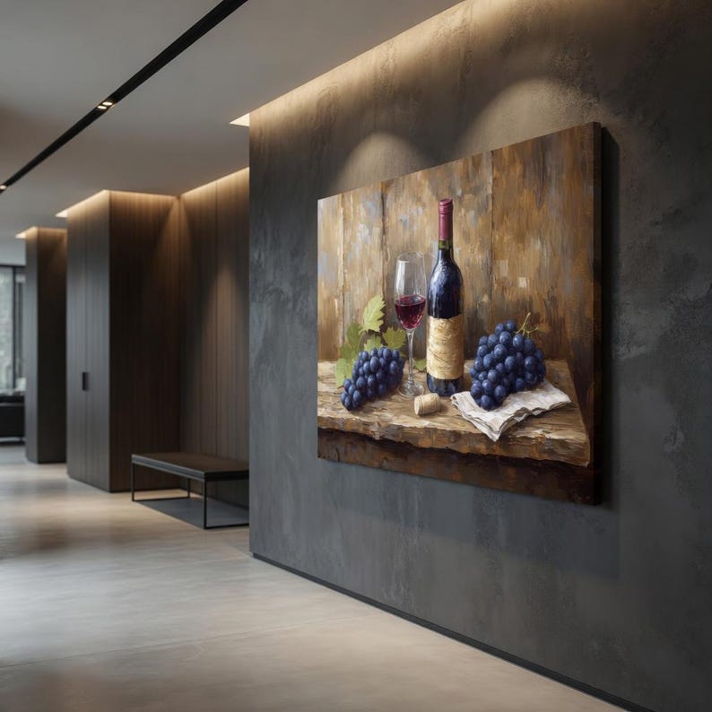 Wine and Grapes Canvas Art: Rustic Kitchen Still Life - Etsy