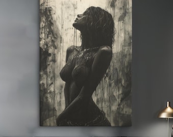 Dark Abstract Female Painting, Emotional Figurative Art, Modern Wall Decor, Textured Canvas Art, Dramatic Form Art with Expressive Depth