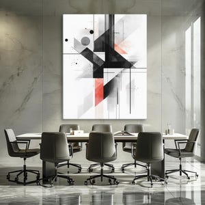 Modern Geometric Abstract Art Print, Minimalist Black and Red Shapes ...