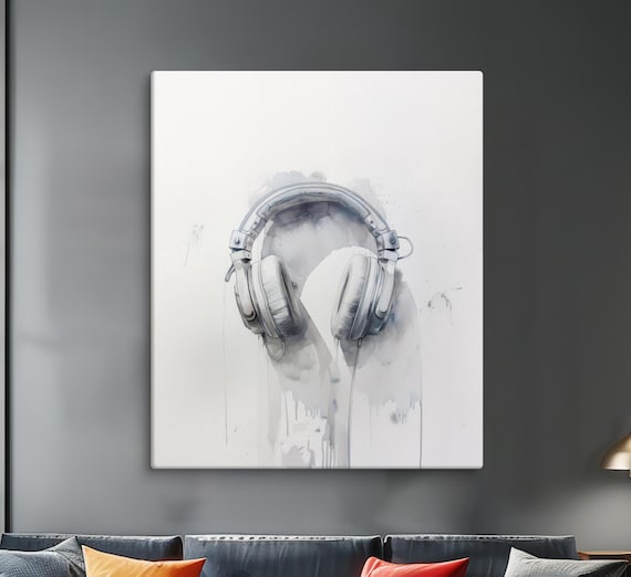 Canvas Stylish Minimalist Headphones Art – Ready to Hang Wall Art, Modern Decor, Premium Canvas for Music Lovers