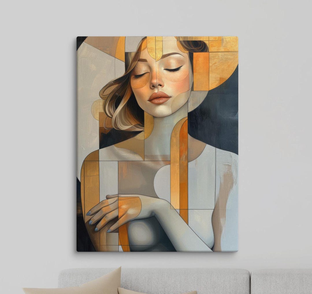 Modern Abstract Portrait Art Print, Geometric Female Figure Wall Art ...