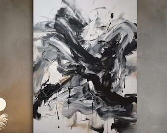 Monochrome Abstract Canvas: Black and White Painting
