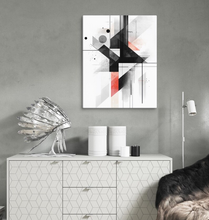 Modern Geometric Abstract Art Print, Minimalist Black and Red Shapes ...