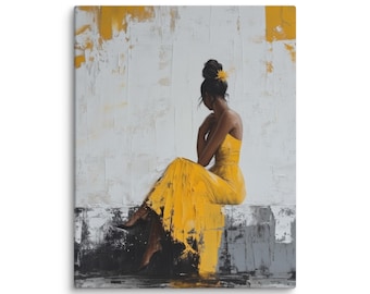 Elegant Yellow Dress Art Print, Contemporary Female Silhouette Wall Art Decor, Modern Canvas Pictures for Home, Ready to Hang