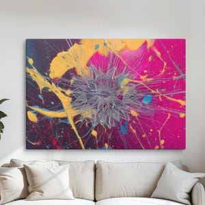Colorful Abstract Canvas Wall Art, Splatter Paint Modern Art Print, Framed Artwork for Living Room, Bedroom or Office, Ready to Hang