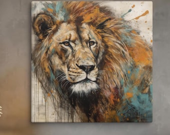 Majestic Lion Canvas Art: Vibrant Wildlife Portrait