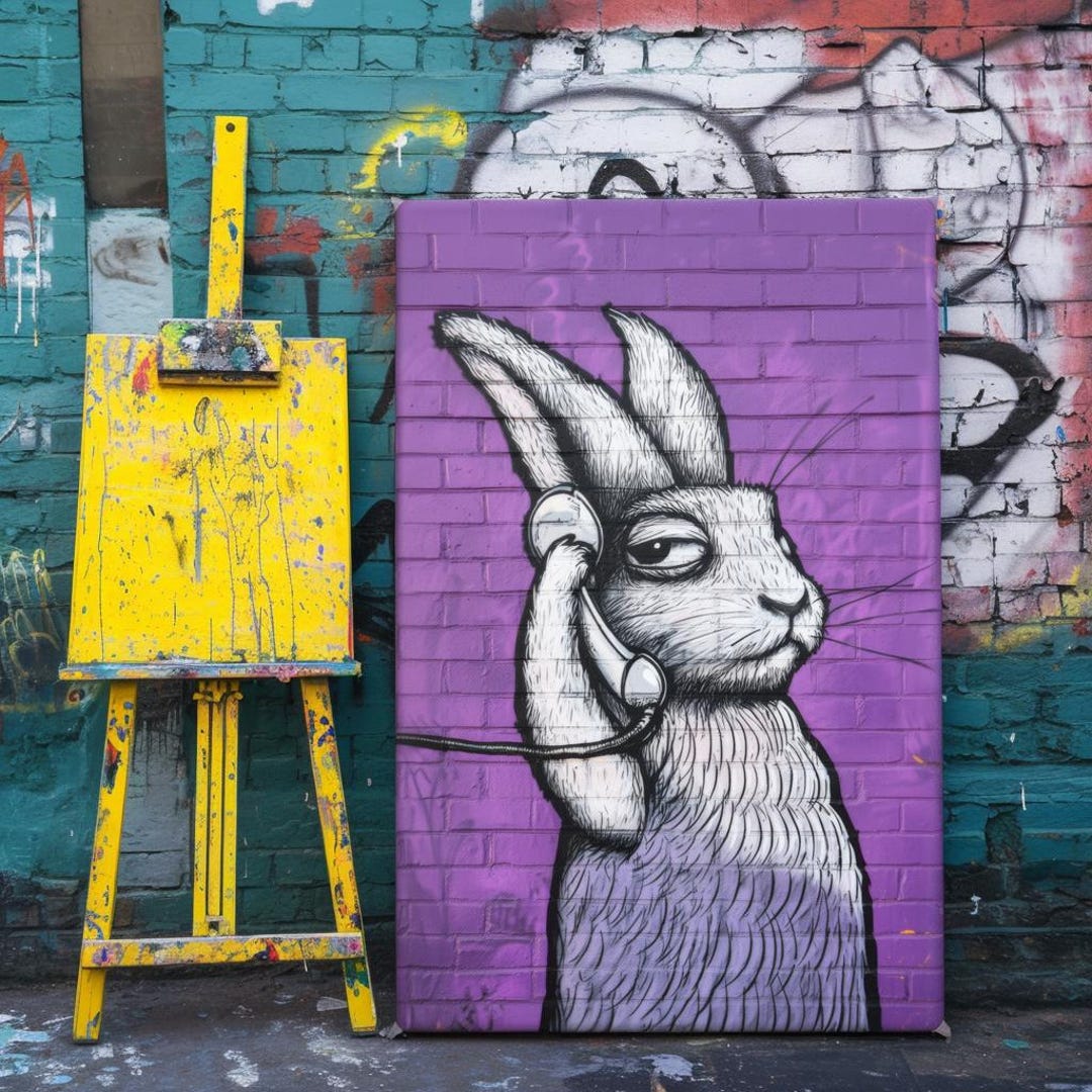 Street Art Rabbit Canvas: Graffiti Urban Art, Edgy Decor - Etsy