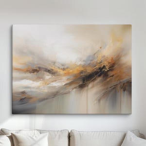 Abstract Golden Clouds Canvas Art, Neutral Tones Wall Decor, Modern Earth Tones Painting, Large Elegant Artwork for Living Room or Office