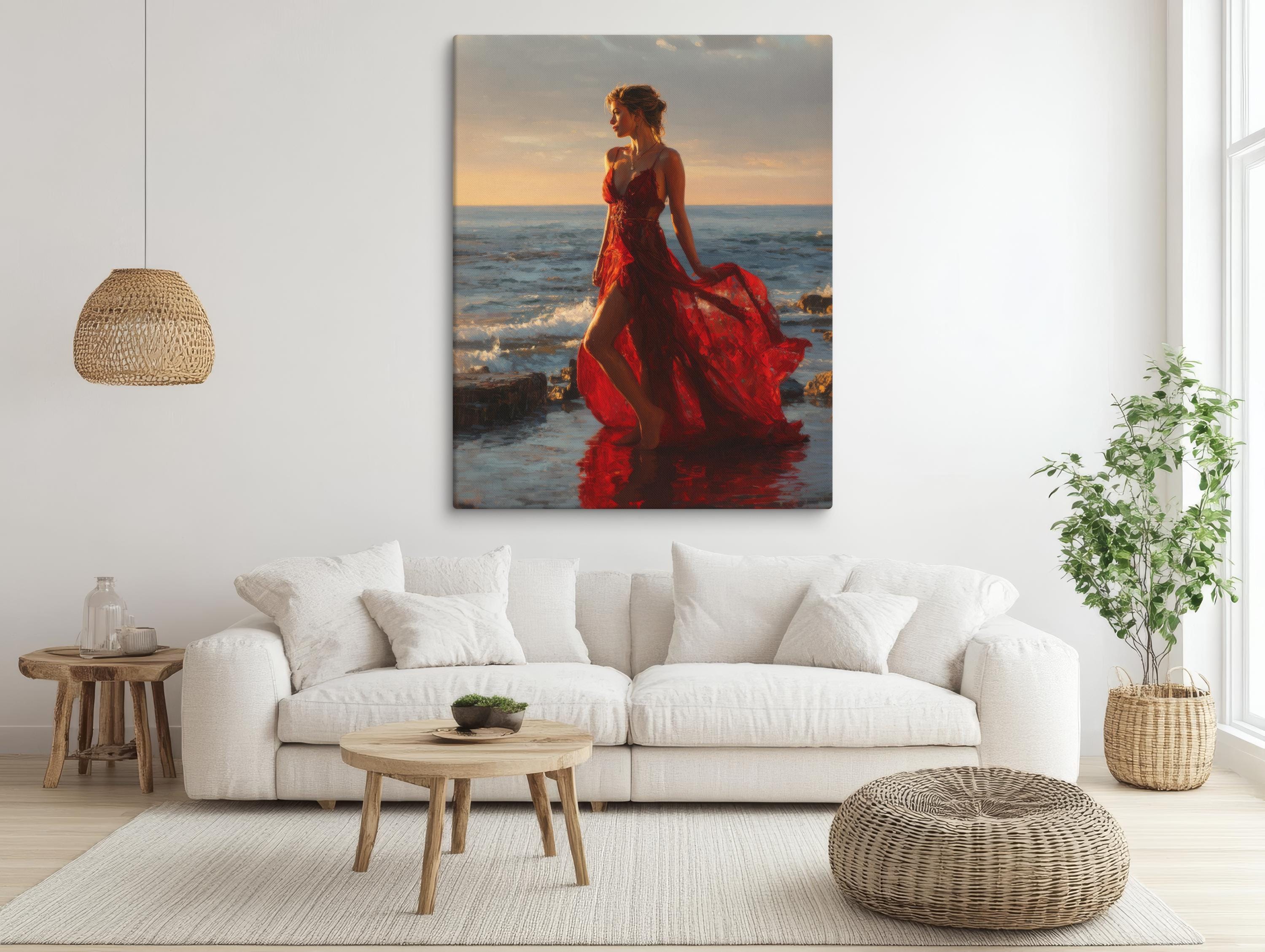 lady in red dress on beach painting The woman on the beach in the red dress by Max Steinwald