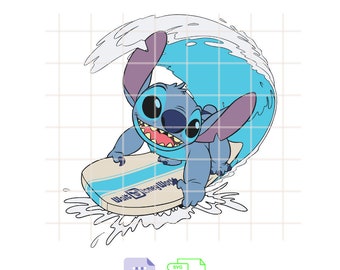 Rolig stygnsurfing Walt World SVG, Kawaii Svg, Cricut, Silhuettvektorklippfil