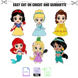 Baby Princess Bundle Svg, Kawaii Svg, Cute Princess Svg, Cricut, Silhouette Vector Cut File