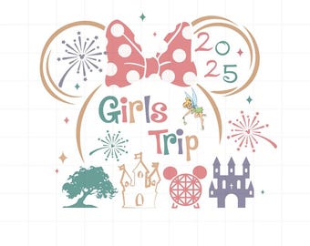 Girls Trip 2025 Disney PNG, Pastel Minnie Ears Castle Design, Digital Download for Women Vacation Shirt, Magic Kingdom Clipart