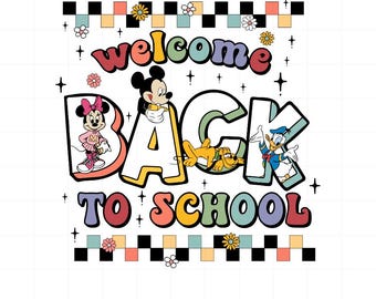 Back to School PNG, Mickey Minnie Donald Pluto Shirt Design, Cute Retro School Digital Download, First Day Teacher Sublimation Clipart