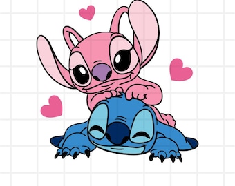 Stitch and Angel SVG-paket, stitch love svg, anagel svg, stitch angel svg, stitch svg, Stitch & Angel Heart Svg, digitala nedladdningsbara filer