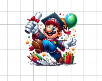 Staffelung Mario PNG, Klasse von 2025 Cap und Kleid Clipart, Super Mario Diploma Digital Art, Videospiel Grad Sublimationsdatei