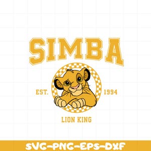 May include: A yellow and black graphic design featuring Simba from The Lion King. The design includes the text "SIMBA" in a yellow block font, "EST. 1994" in a smaller yellow font, and "LION KING" in a smaller yellow font.