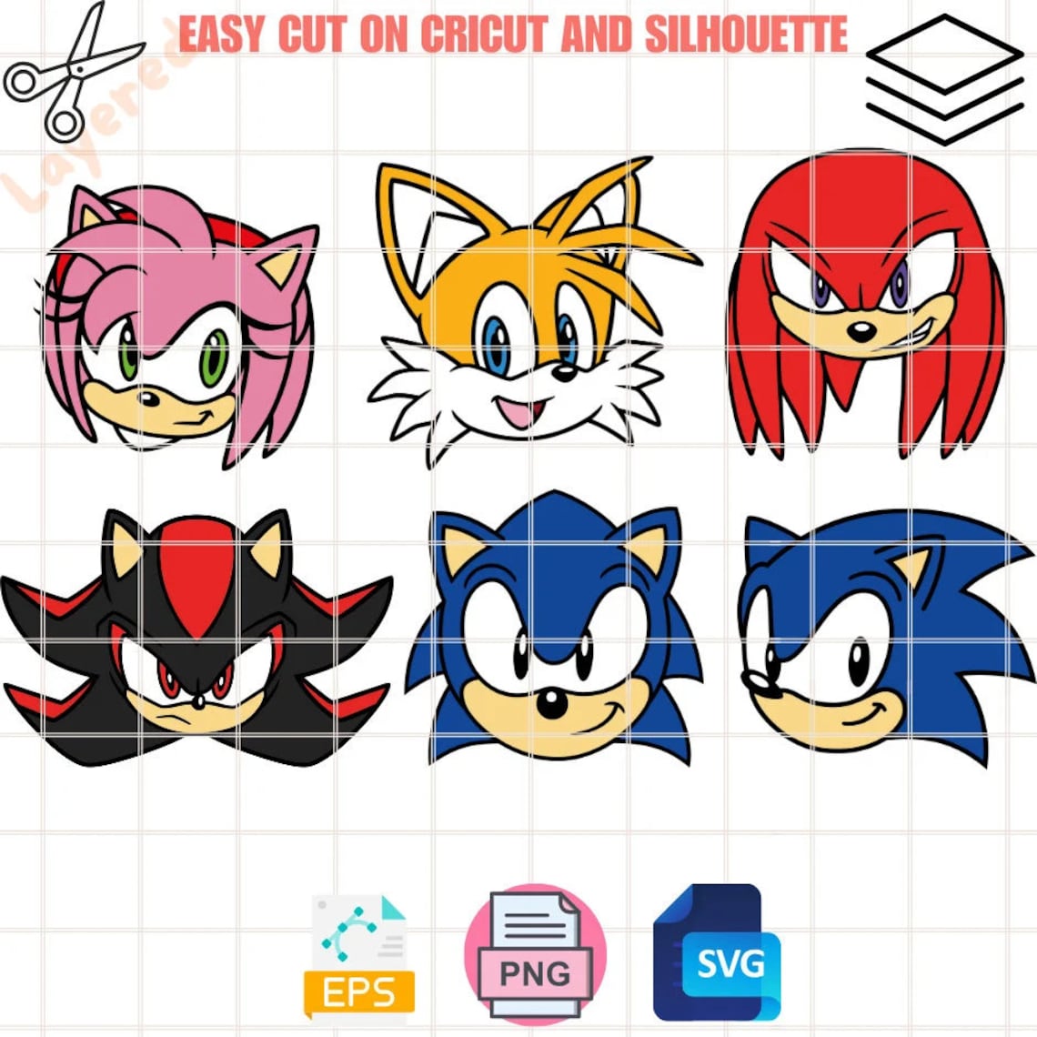Sonic the Hedgehog Bundle Svg, Sonic Face Svg, Sonic Head Svg, Layered ...