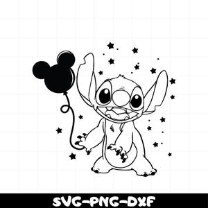 Stitch and Mickey Balloon Svg, Cartoon Svg, black and white Svg, Kawaii Svg, Cricut, Silhouette Vector Cut File
