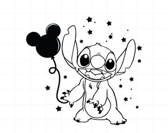 Stitch and Mickey Balloon Svg, Cartoon Svg, black and white Svg, Kawaii Svg, Cricut, Silhouette Vector Cut File