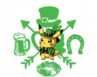 Pikachu St Patrick Day PNG, Pokemon png, High quality layered files, png files for cricut, clip art, vector files, cartoon characters