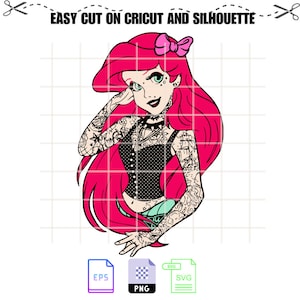 タトゥーのある最高の人魚のデジタルファイル SVG、即時ダウンロード、Cricut 用バンドル、シルエットベクター SVG PNG DXF カットファイル