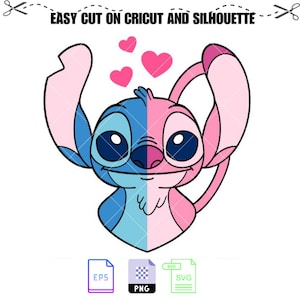 Stitch and Angel Svg, Love Svg, Valentine’s Day Svg, Kawaii Svg, Cricut, Silhouette Vector Cut File