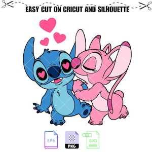 Stitch and Angel Svg, Love Svg, Valentine’s Day Svg, Kawaii Svg, Cricut, Silhouette Vector Cut File