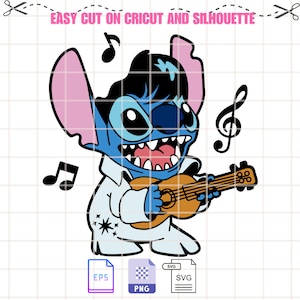 Elvis Stitch Svg, Stitch Guitar Svg, Lilo & Stitch Svg, Kawaii Svg, Cricut, Silhouette Vector Cut File