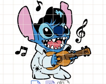 Elvis Stitch Svg, Stitch Guitar Svg, Lilo & Stitch Svg, Kawaii Svg, Cricut, Silhouette Vector Cut File