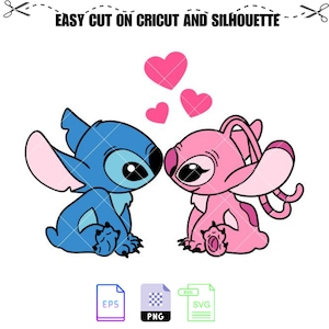 Stitch and Angel Svg, Love Svg, Valentine’s Day Svg, Kawaii Svg, Cricut, Silhouette Vector Cut File