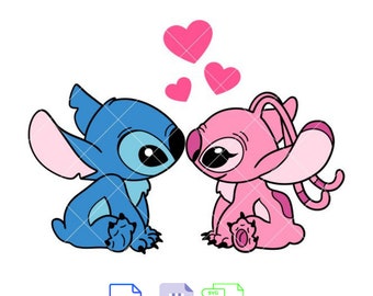Stitch and Angel Svg, Love Svg, Valentine’s Day Svg, Kawaii Svg, Cricut, Silhouette Vector Cut File