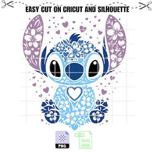 Floral Stitch land Cartoon SVG, Kawaii Svg, Cricut, Silhouette Vector Cut File