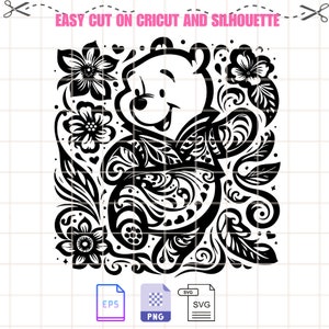 Floral Winnie The Pooh Cartoon Svg, Bundle For Cricut, Silhouette Vector SVG PNG DXF Cut File