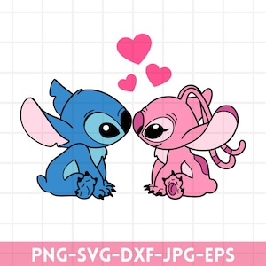 Stitch and Angel SVG-bundel, stitch love svg, anagel svg, stitch angel svg, stitch svg, Stitch & Angel Heart Svg, digitale downloadbestanden