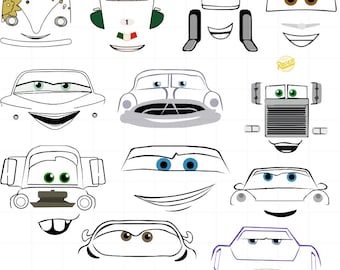 Cars Face SVG PNG Digital Bundle, Cartoon Car Face Clipart for Cricut, Silhouette, Birthday Shirt, Cup, Party Decoration Design