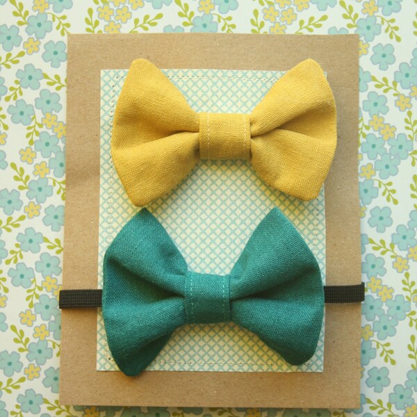 Set of 2 Vintage Inspired Teal and Mustard Bow