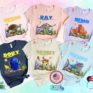 Disney Finding Nemo Unisex T-shirt, Pixar Finding Dory Shirt, Disney Characters Tee, Nemo Marlin Dory Crush Family group matching shirt gift