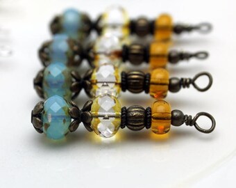 Blue Picasso Firepolished Czech with Czech Tortoise Edge Beads and Golden Bead Dangle Drop Set