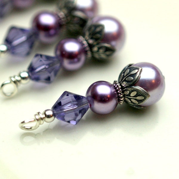 Vintage Style Lavender Pearl and Crystal Bead Drop Dangle Charm Set - 4 Pieces