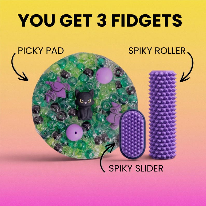 3-in-1 Sensory Fidget Bundle: Picky Pad, Spiky Roller & Magnetic Slider ...