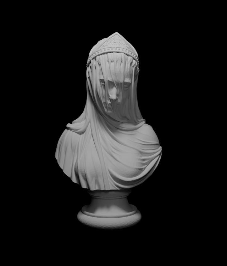 Bust of Veiled Lady, Drapery Bust, Decorative Statue, 3D Printed Home and Office Decor Gift