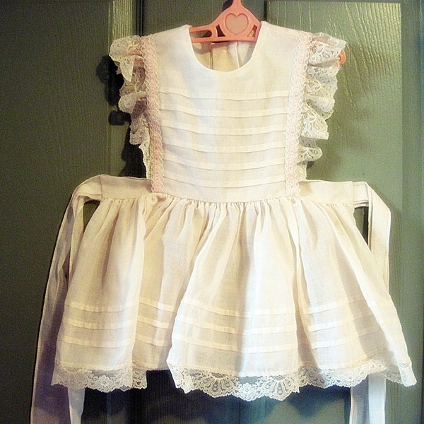 Vintage Baby Pinafore Pleated Detail - Lovely Ruffled Lace. Dress Topper