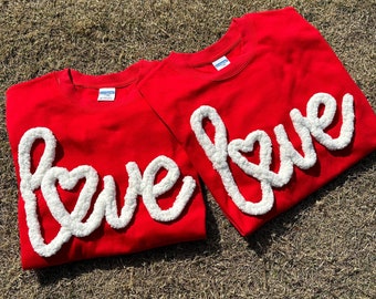 Love Chenille Sweatshirt, Valentine Sweatshirt, Chenille Yarn Love Sweatshirt, Valentine’s Day, Love