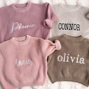 Personalized Embroidered Baby and Toddler Sweater, Embroidered Oversized Chunky Kids Sweater, Baby Name Announcement, Baby Shower Gift