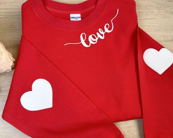 Valentine's Sweatshirt, Heart Elbow Patch, Love Heart Sweatshirt, Heart Arm Patches, Cute Valentine's Sweater, Teacher Valentine's Shirt